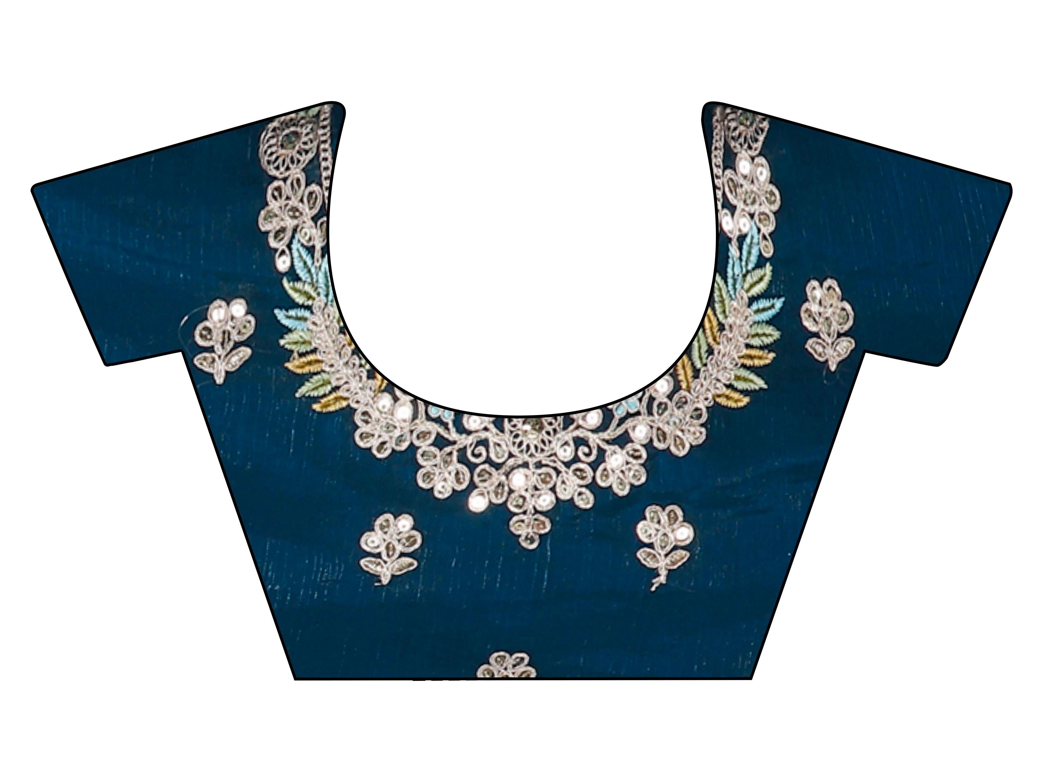 teal colored designer jimmy choo saree with sequinned embroidery border